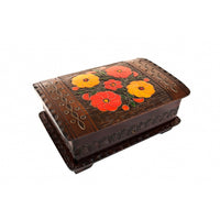 Large Polish Folk Floral Wooden Box with Brass Inlays and Key, 9