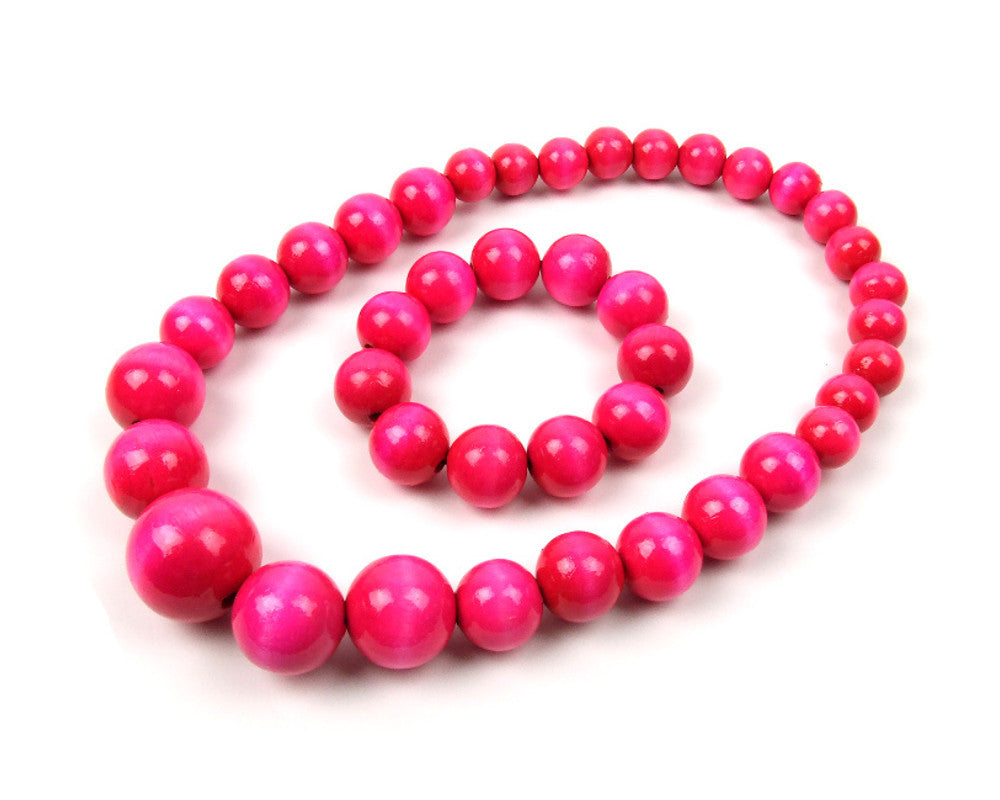 FolkFashion Wooden Bead Necklace and Bracelet Set - Pink - Taste of Poland
 - 1