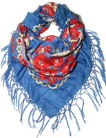 Traditional Polish Ukrainian Folk Shawl with Fringes - Blue - Taste of Poland
 - 1