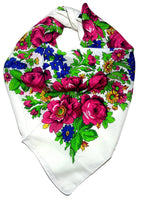 Traditional Polish Folk Head Scarf - Classy Floral Collection - White - Taste of Poland
 - 1