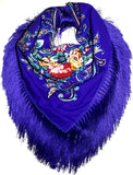 Traditional Polish Folk Shawl with Fringes - Exclusive Russian Collection - Blue - Taste of Poland
 - 1