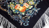 Traditional Polish Folk Shawl with Fringes - Exclusive Russian Collection - Black - Taste of Poland
 - 2