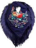 Traditional Polish Folk Shawl with Fringes - Exclusive Russian Collection - Navy - Taste of Poland
 - 1