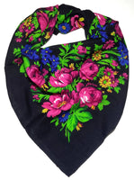 Traditional Polish Folk Head Scarf - Classy Floral Collection - Black - Taste of Poland
 - 1