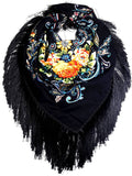 Traditional Polish Folk Shawl with Fringes - Exclusive Russian Collection - Black - Taste of Poland
 - 1