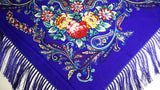 Traditional Polish Folk Shawl with Fringes - Exclusive Russian Collection - Blue - Taste of Poland
 - 2