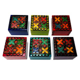 Polish Folk Floral Colorful Wooden Box with Brass Inlays, 3"x3"