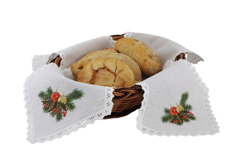 Polish Christmas Mistletoe Candles Bread Basket Liner Bun Warmer Doily