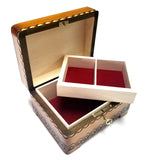 Polish Folk Floral Rosette Wooden Box with Brass Inlays and Key, 7"x 5.5"