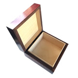 Polish Square Wooden Box with Intricate Pattern, 4.75"x 4.75" (Brown Clover and Hearts)
