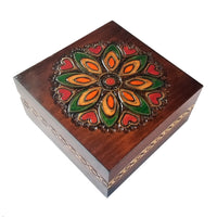 Polish Square Wooden Box with Intricate Pattern, 4.75