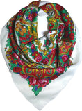 Traditional Paisley Folk Head Scarf - White - Taste of Poland
 - 1