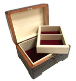 Polish Folk Floral Wooden Box with Brass Inlays and Key, 7"x 5.5"