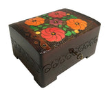 Polish Folk Floral Wooden Box with Brass Inlays and Key, 7"x 5.5"