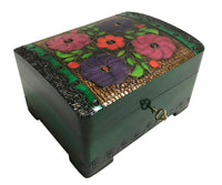 Polish Folk Floral Wooden Box with Brass Inlays and Key, 7