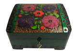 Polish Folk Floral Wooden Box with Brass Inlays and Key, 7"x 5.5"