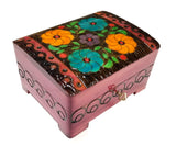 Polish Folk Floral Wooden Box with Brass Inlays and Key, 7"x 5.5"