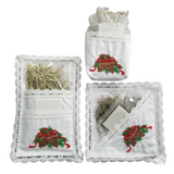 Traditional Polish Lace Pouch Holder with Christmas Wafer & Hay Set, Cone Embroidery