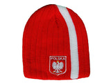 Knitted Polska Stripe Winter Hat with Polish Eagle Emblem - Red
