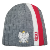 Knitted Polska Stripe Winter Hat with Eagle