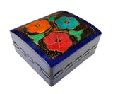 Polish Folk Floral Wooden Box with Brass Inlays, 4.5"x4"