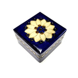 Polish Folk Floral Rosette Wooden Box with Brass Inlays, 3"x3"