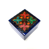 Polish Folk Floral Colorful Wooden Box with Brass Inlays, 3"x3"