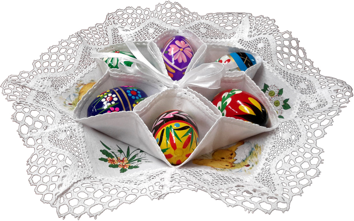 Traditional Polish Easter Egg Display Holder Centerpiece with 6 Wooden Eggs