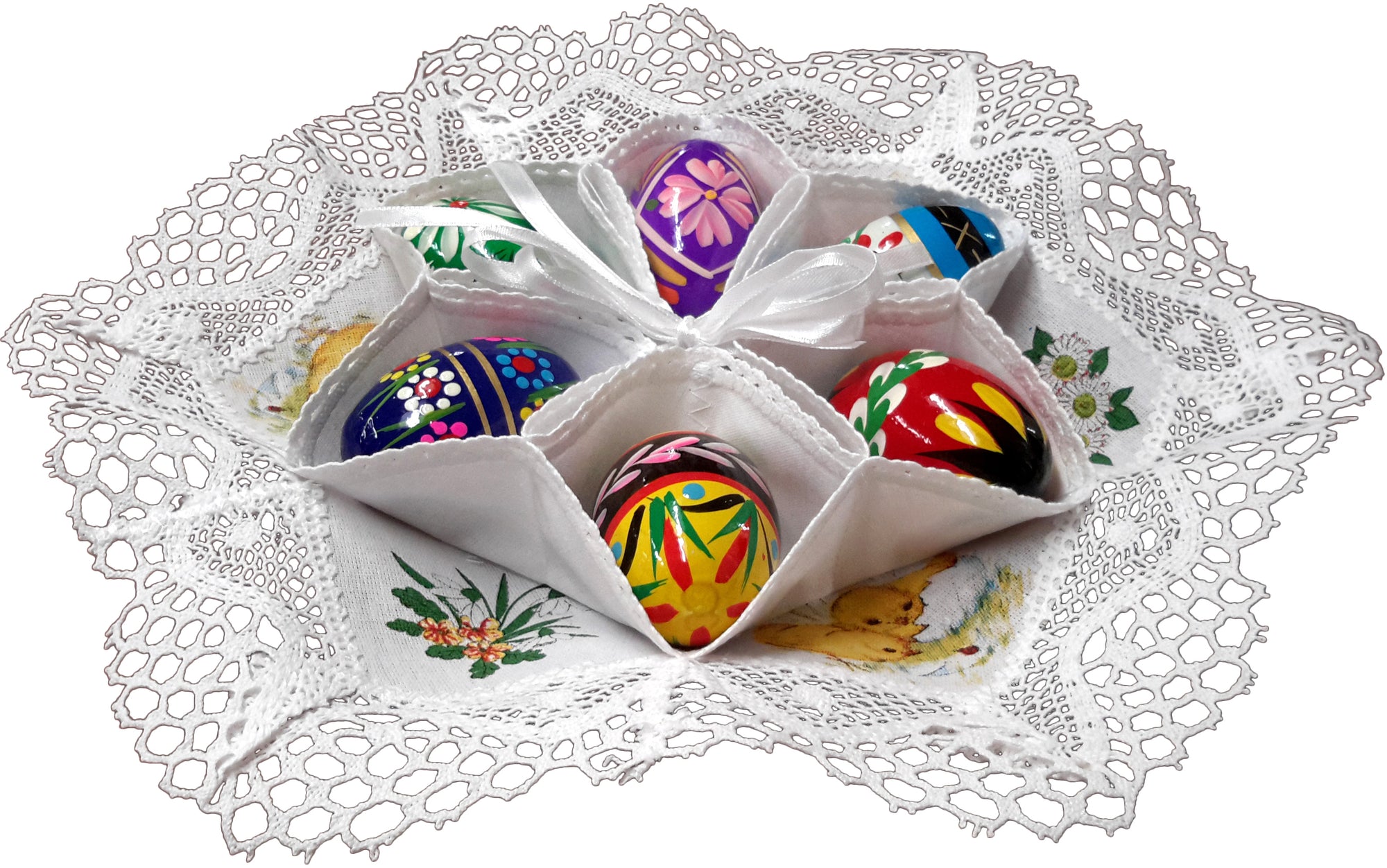 Traditional Polish Easter Egg Display Holder Centerpiece with 6 Wooden Eggs