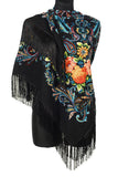 Traditional Polish Folk Shawl with Fringes - Exclusive Russian Collection - Black