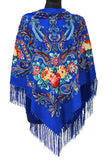 Traditional Polish Folk Shawl with Fringes - Exclusive Russian Collection - Blue