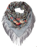 Traditional Polish Folk Shawl with Fringes - Exclusive Russian Collection - Grey