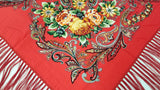 Traditional Polish Folk Shawl with Fringes - Exclusive Russian Collection - Red