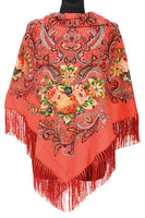Traditional Polish Folk Shawl with Fringes - Exclusive Russian Collection - Red