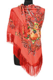 Traditional Polish Folk Shawl with Fringes - Exclusive Russian Collection - Red