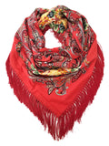 Traditional Polish Folk Shawl with Fringes - Exclusive Russian Collection - Red