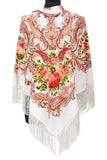 Traditional Polish Folk Shawl with Fringes - Exclusive Russian Collection - White