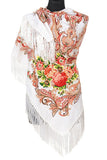 Traditional Polish Folk Shawl with Fringes - Exclusive Russian Collection - White