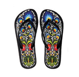 Polish Folk Art Flowers Black Flip-Flops