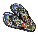 Polish Folk Art Flowers Black Flip-Flops