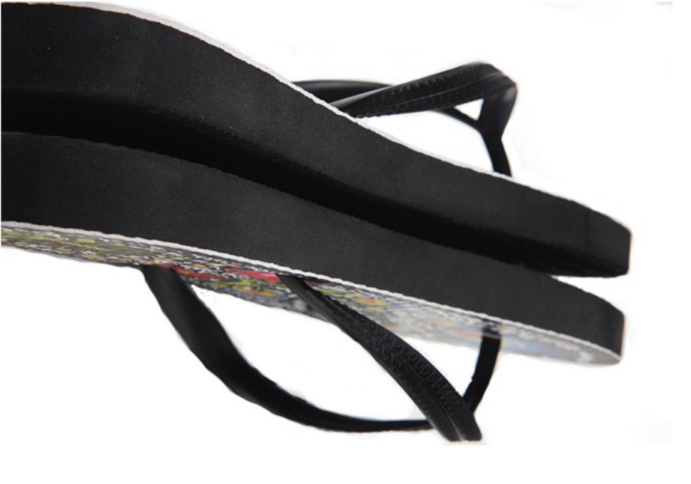 Polish Folk Art Flowers Black Flip-Flops