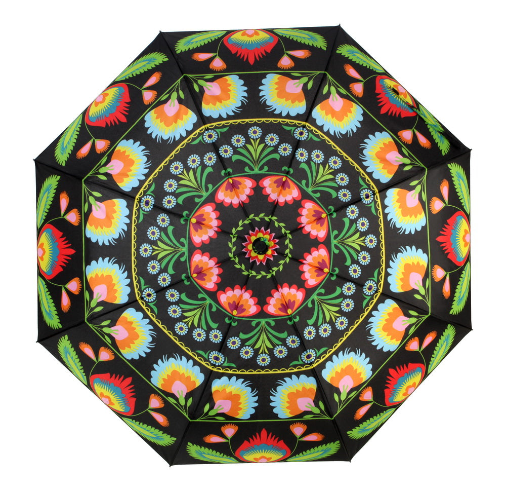 Polish Folk Art Foldable Umbrella - Lowicz Black