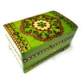 XXL Polish Folk Floral Wooden Box with Brass Inlays, Compartments and Key, 10.5"x 6.75"