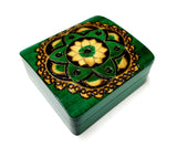Polish Folk Floral Rosette Wooden Box with Brass Inlays, 4.5"x4"