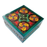 Polish Square Wooden Box with Intricate Pattern, 4.75