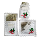 Traditional Polish Lace Square Pillow Holder with Christmas Wafer & Hay Set, Holly Embroidery