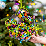 Black Lowicz Polish Folk Art Paper Mache Christmas Ornaments, Set of 7