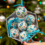 Kashubian Polish Folk Art Paper Mache Christmas Ornaments, Set of 7