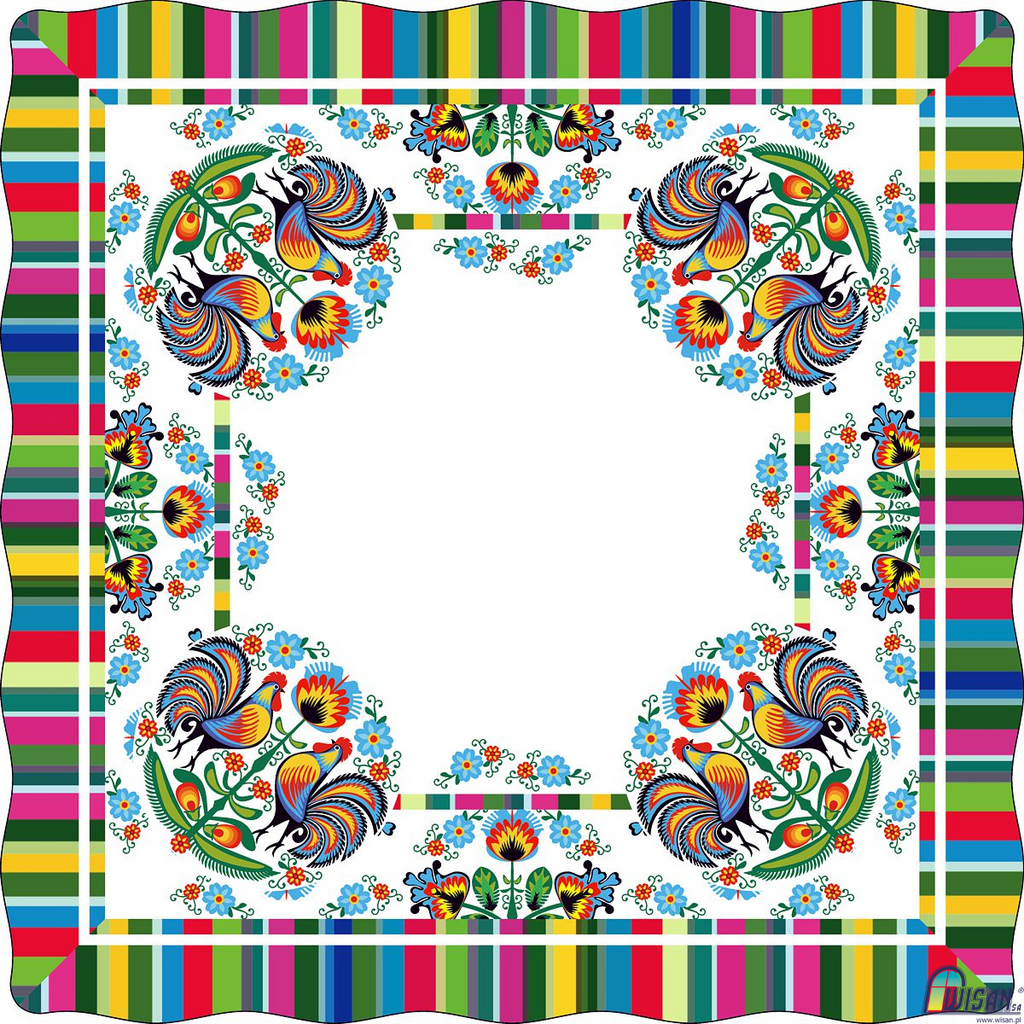 Polish Colorful Rooster Folk Art Table Square Linen Topper 30" x 30"