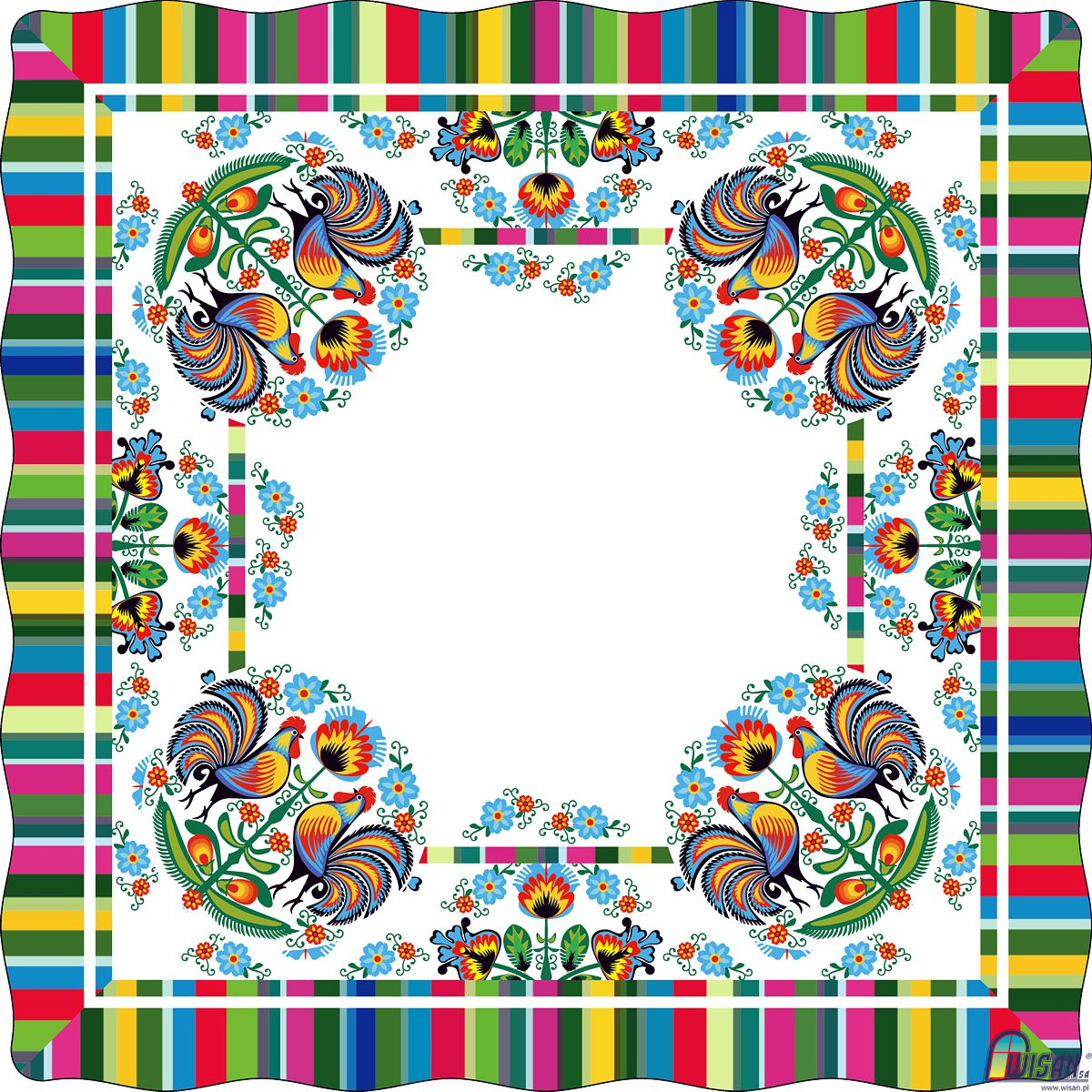 Polish Colorful Rooster Folk Art Table Square Linen Topper 30" x 30"